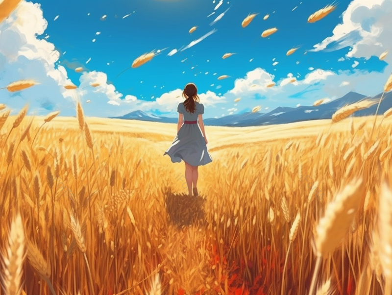 :蓝天秋天漫画卡通女生节气人物插画背景,插画/手绘图,插画/手绘图库,插画/手绘图下载,插画/手绘